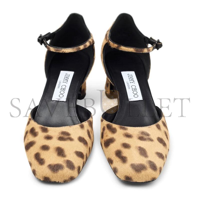 JIMMY CHOO PIXIE BLOCK HEEL 45 NATURAL LEOPARD PRINT PONY PUMPS PIXIEBH45LOP